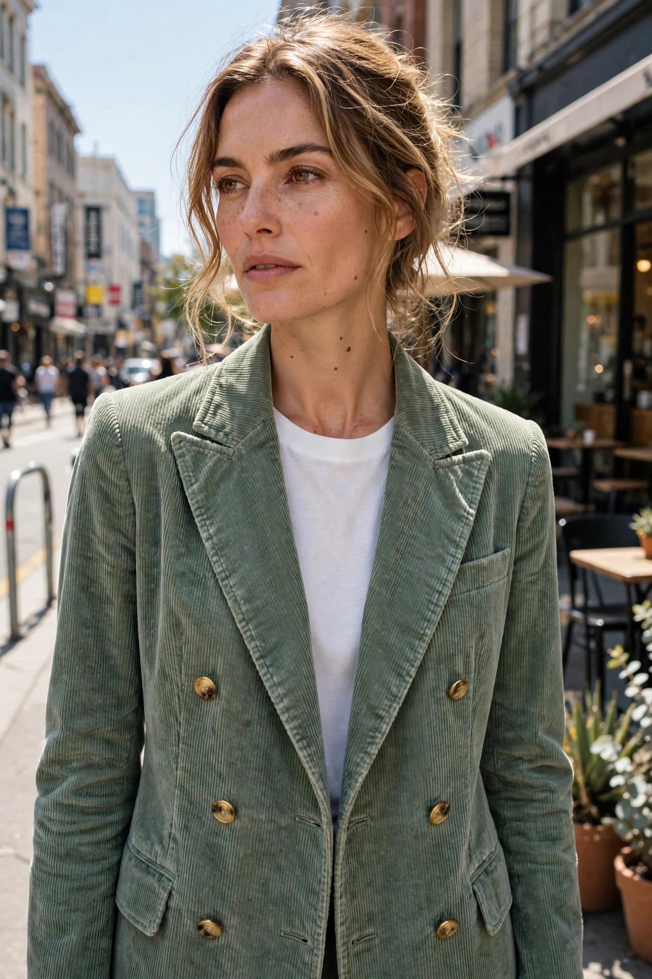 Styled inspiration for BiBi Vintage Washed Double Breasted Blazer